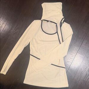 Stylish Cream Long Sleeve Top with Black Trim